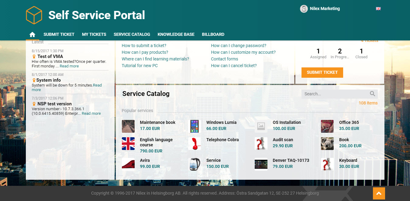 Search in Self-Service Portal